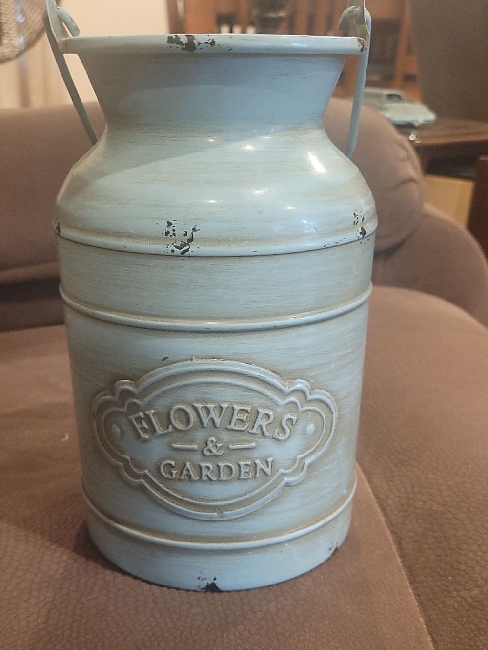 Rustic Flowers & Garden Metal Vase - Light Blue